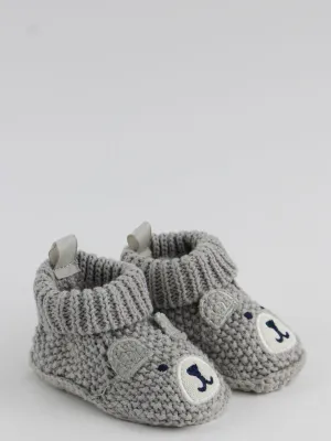 Kids Boy Knitted Bear Slippers,Grey