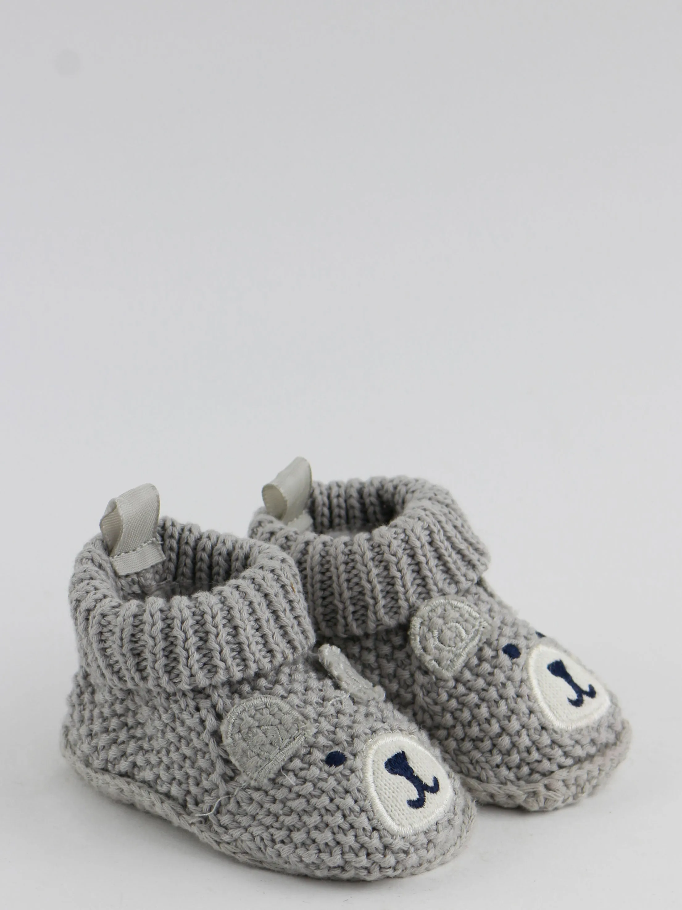 Kids Boy Knitted Bear Slippers,Grey