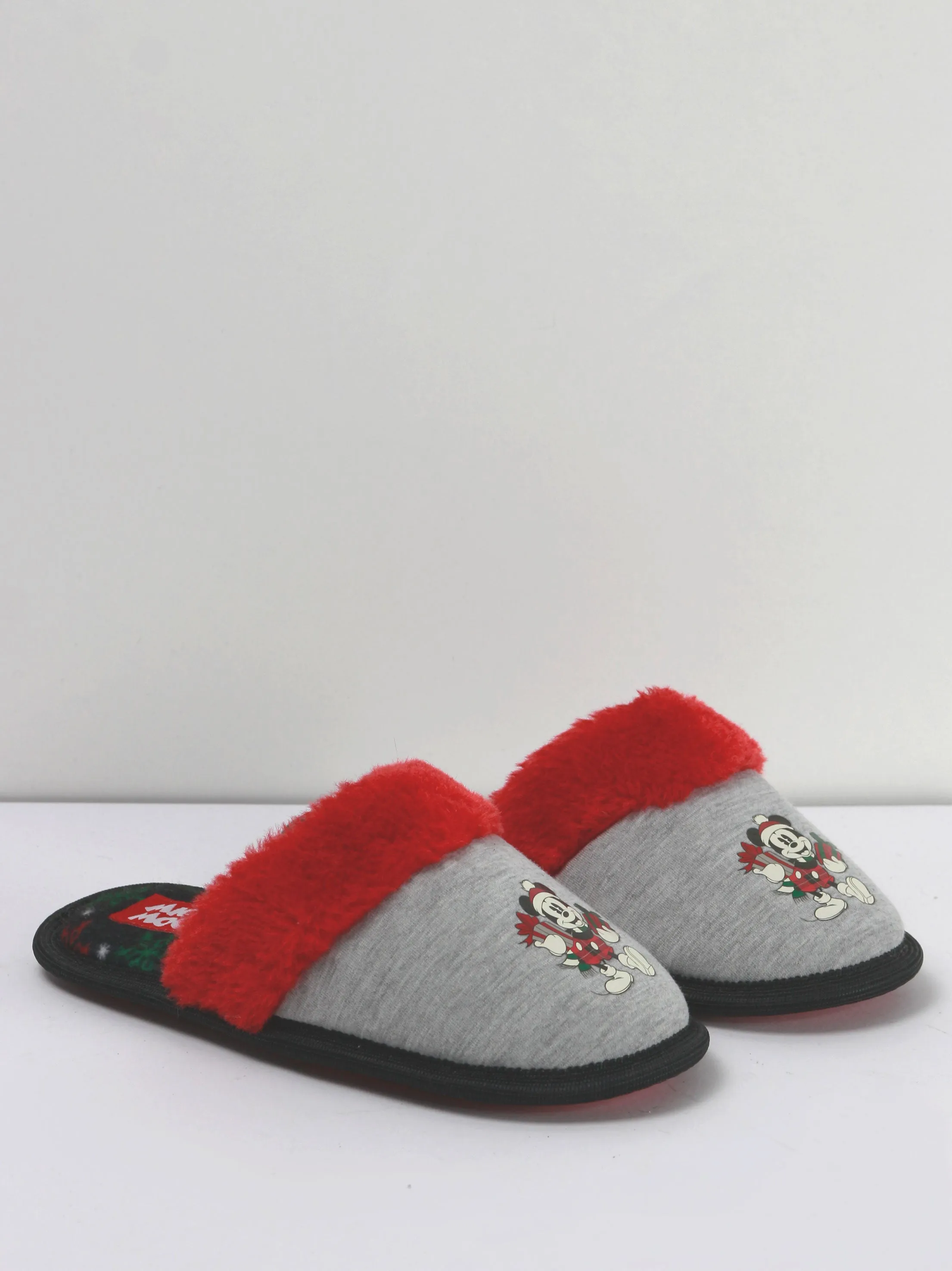 Kids Boy Mickey Mouse Print Slippers,Grey/Red