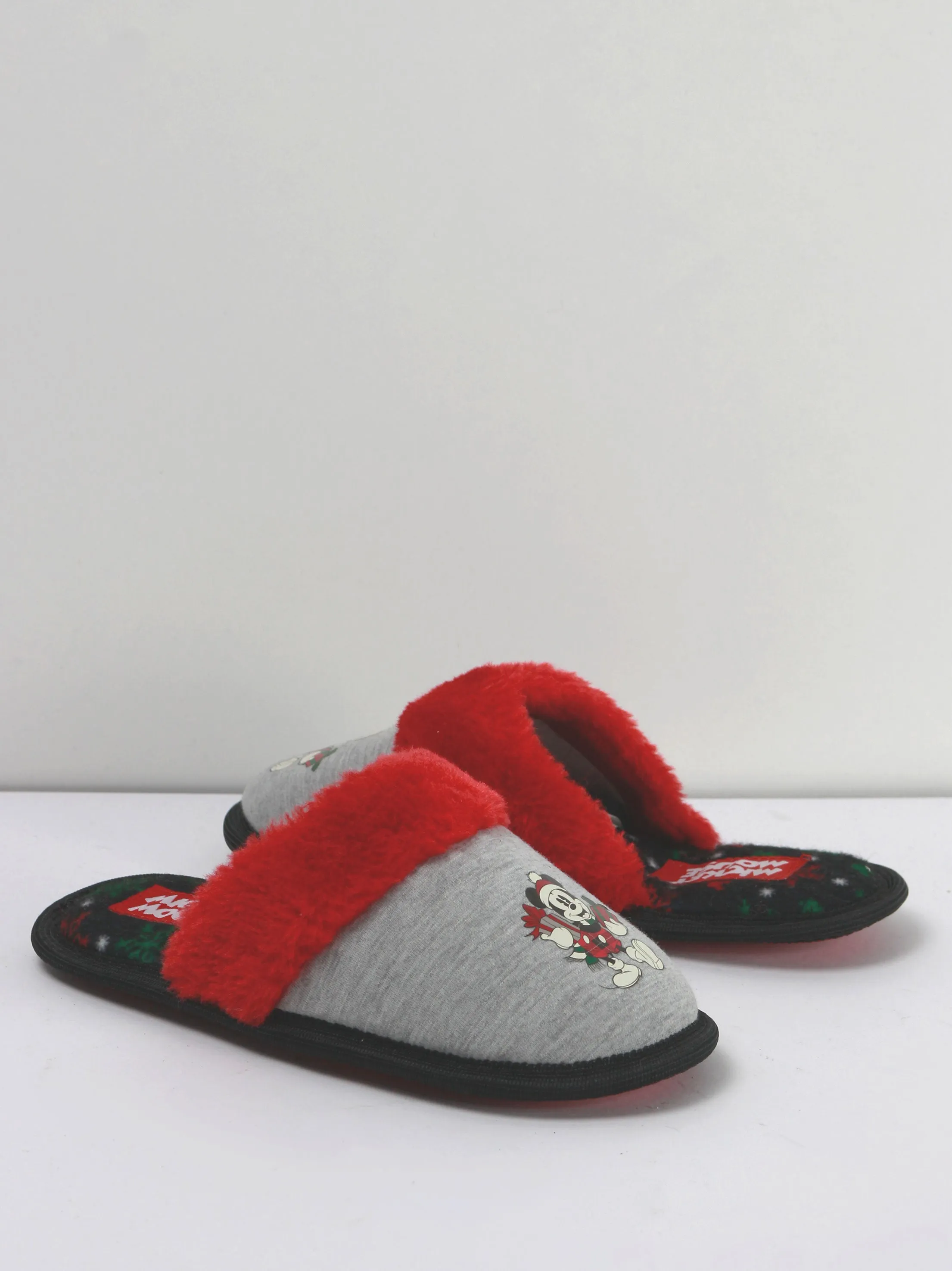 Kids Boy Mickey Mouse Print Slippers,Grey/Red
