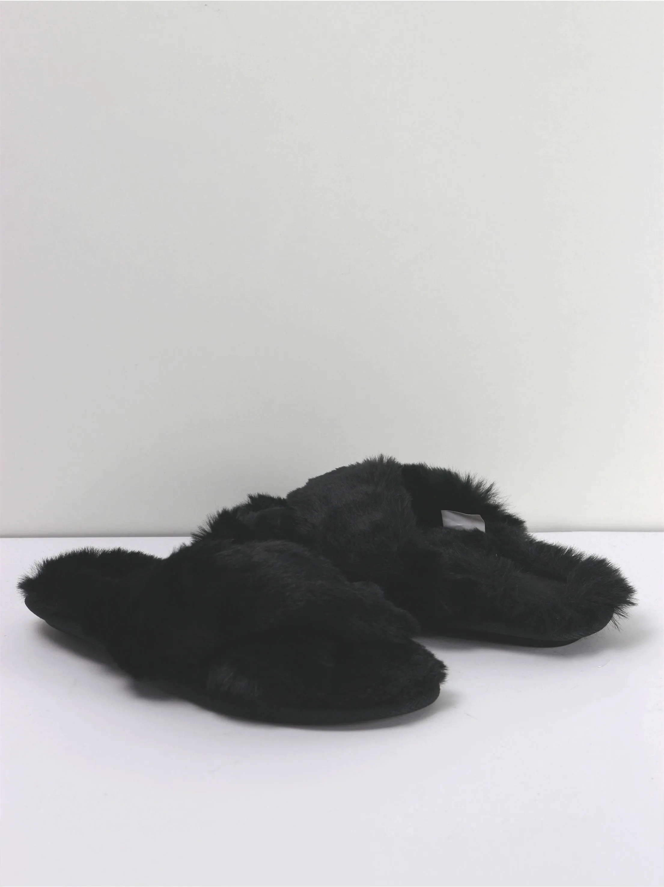 Kid's Girl Brooklyn Crossband Fur Slippers,Black