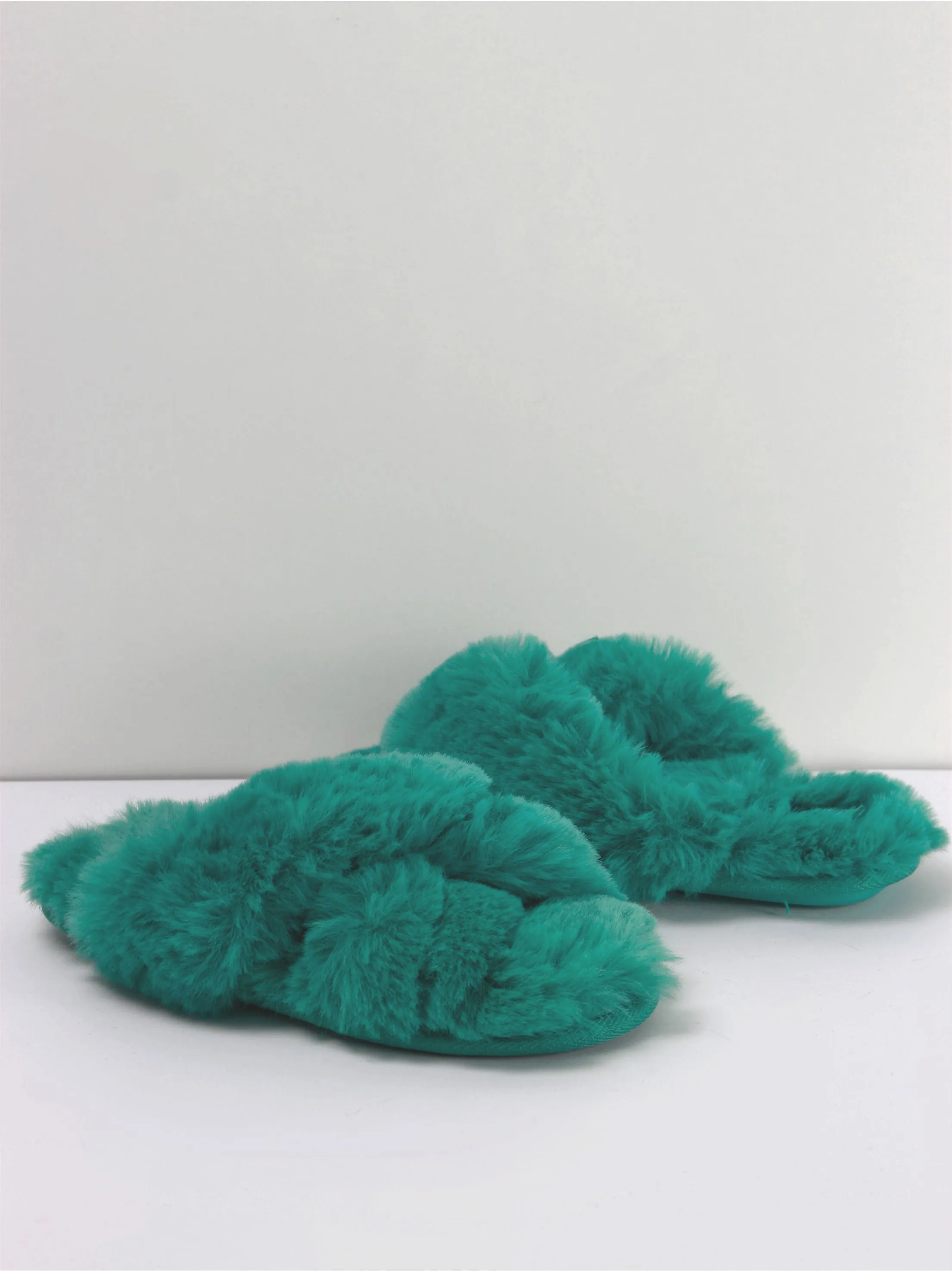 Kids Girl Brooklyn Crossband Fur Slippers,Green
