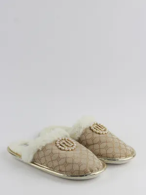 Kids Girl Textile Faux Fur Slippers,Beige