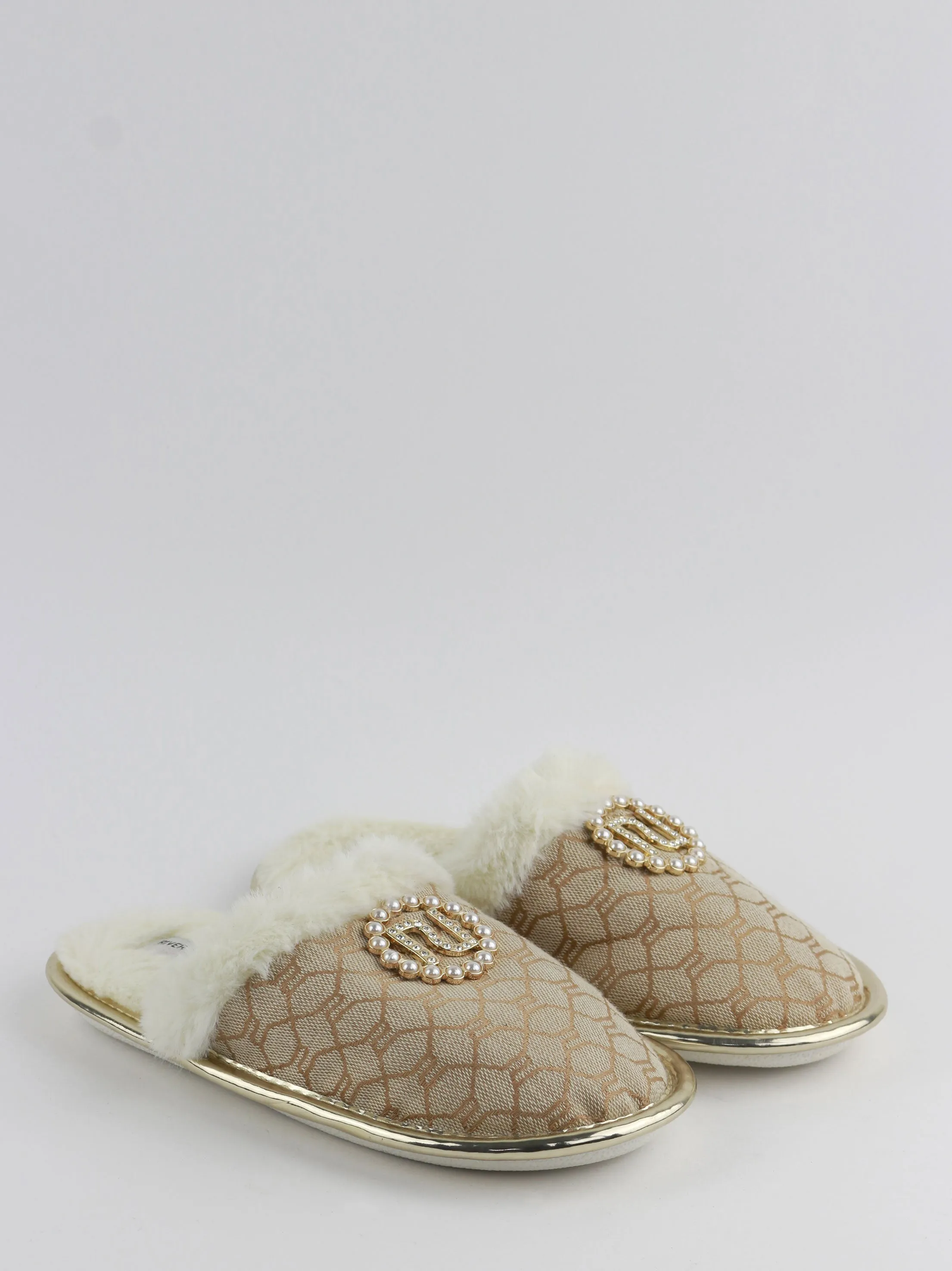 Kids Girl Textile Faux Fur Slippers,Beige