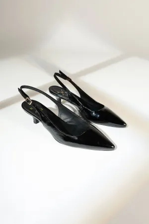 KITTEN BLACK-  Pointed toe slingback pumps