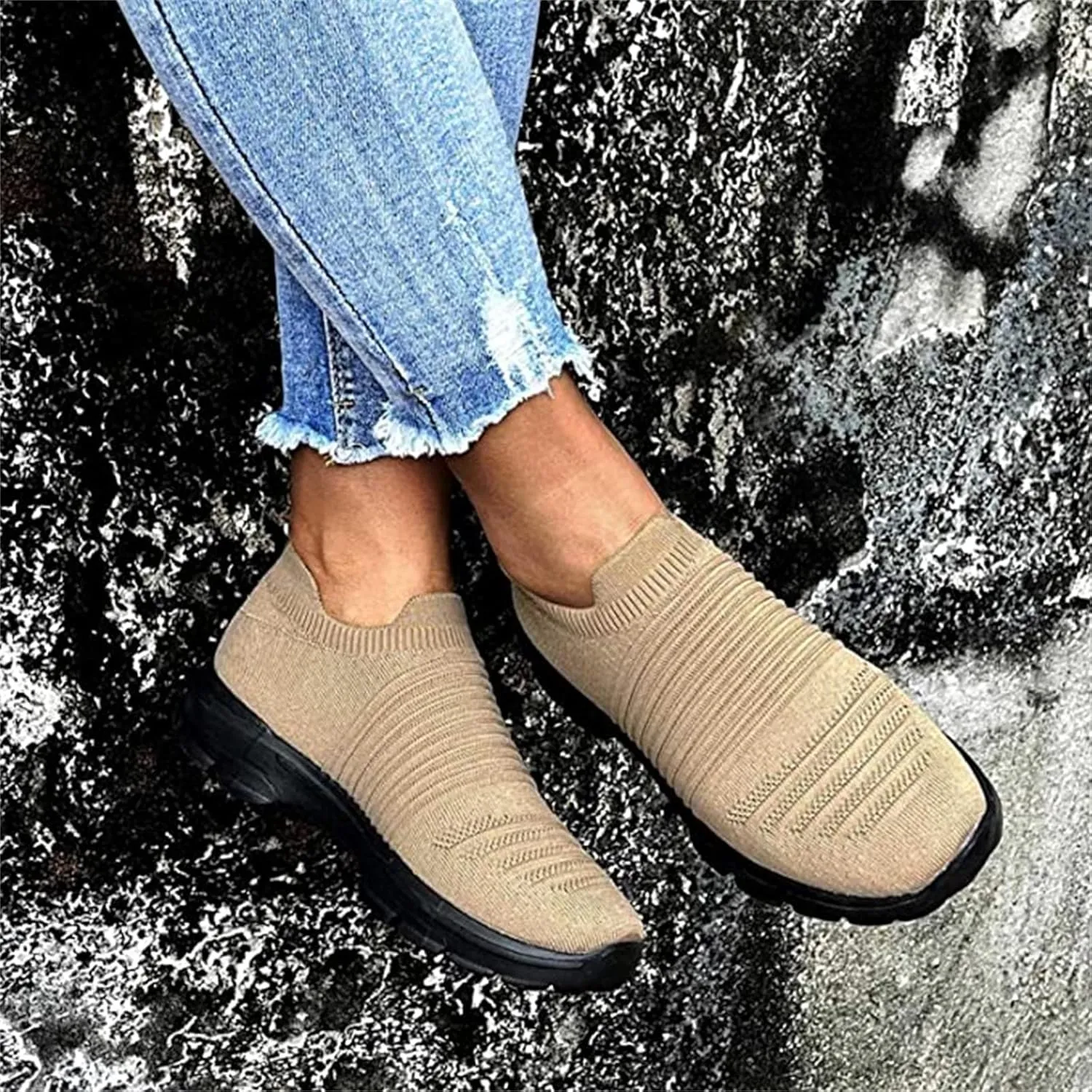 Ladmiple Walking Shoes Women Arch Support Slip On Sneakers Athletic Running Shoes Casual Comfortable Tennis Workout Sneakers