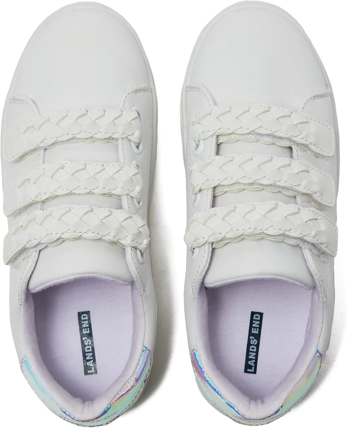 Lands' End Boys' and Girls' Sneakers, No Tie Casual Tennis Shoes for Boys and Girls Size 5-10 Toddler, Little and Big Kids 11 to 7, Blue or White with Hook and Loop Straps