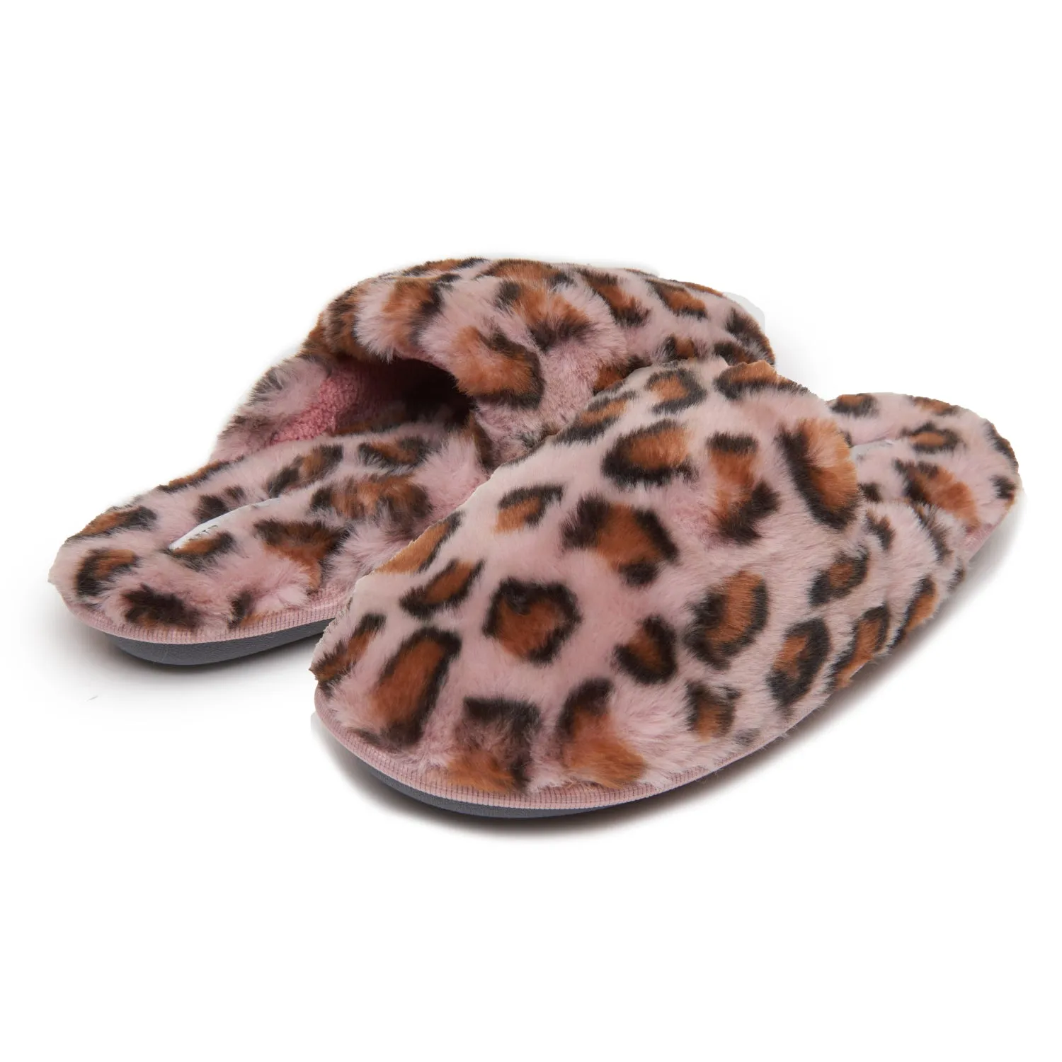 Laura Ashley Scuff Slippers, Plush Animal Print Slip-Ons for Women with Memory Foam Insole