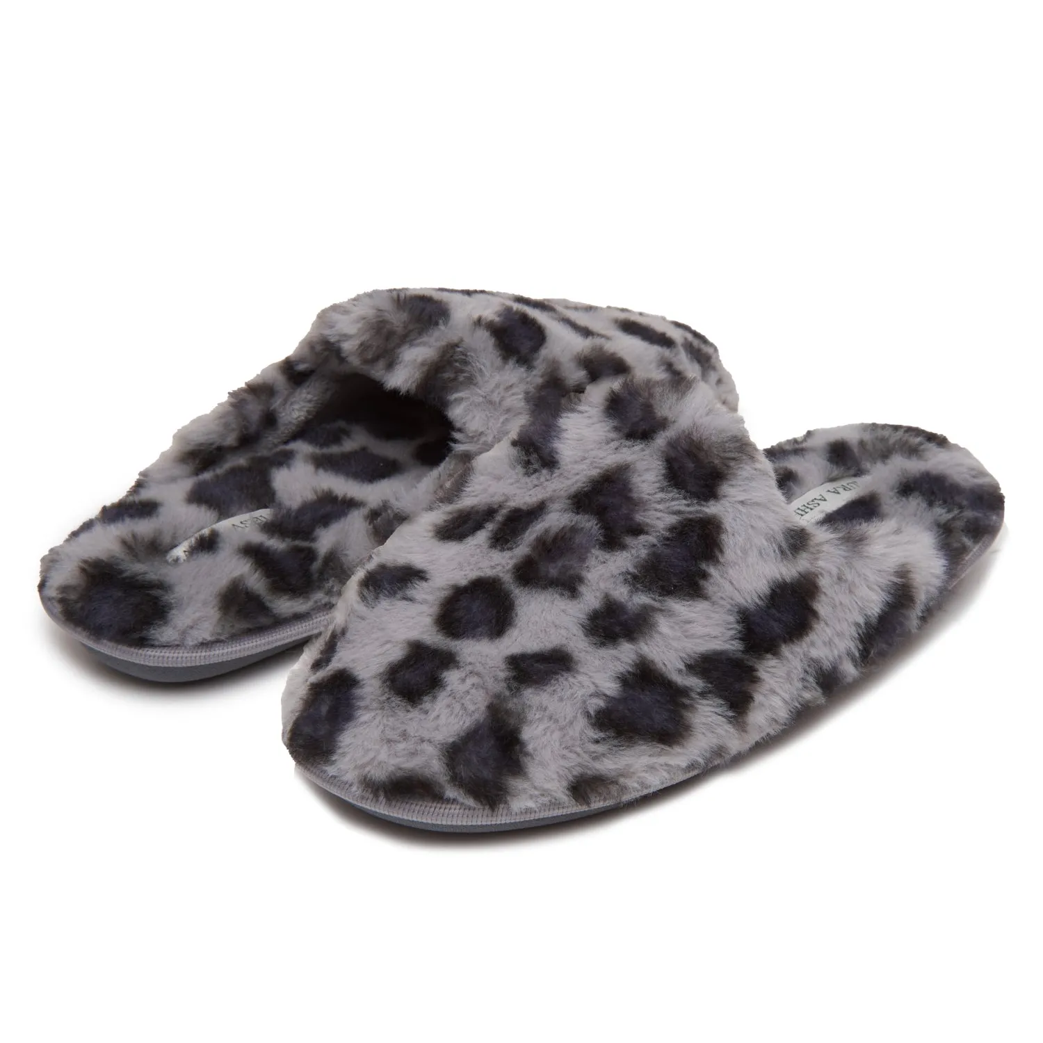 Laura Ashley Scuff Slippers, Plush Animal Print Slip-Ons for Women with Memory Foam Insole