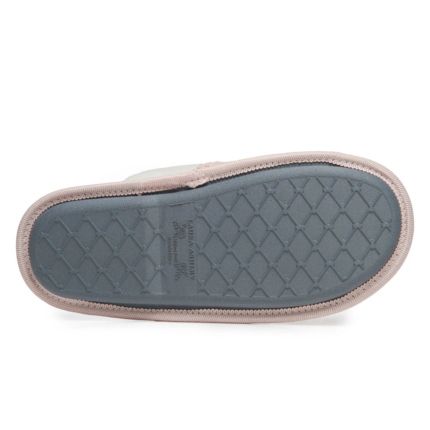 Laura Ashley Spa Texture Open Toe Plush Fleece House Slippers with Collar and Memory Foam, Ladies Easy Slip on Soft Cozy Warm Indoor Outdoor Use