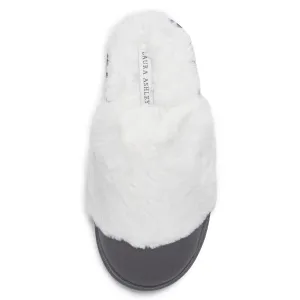 Laura Ashley Womens Plush Micro Suede Memory Foam Scuff Slippers, Wide Faux Fur Collar Slide On Bedroom Slipper House Shoes