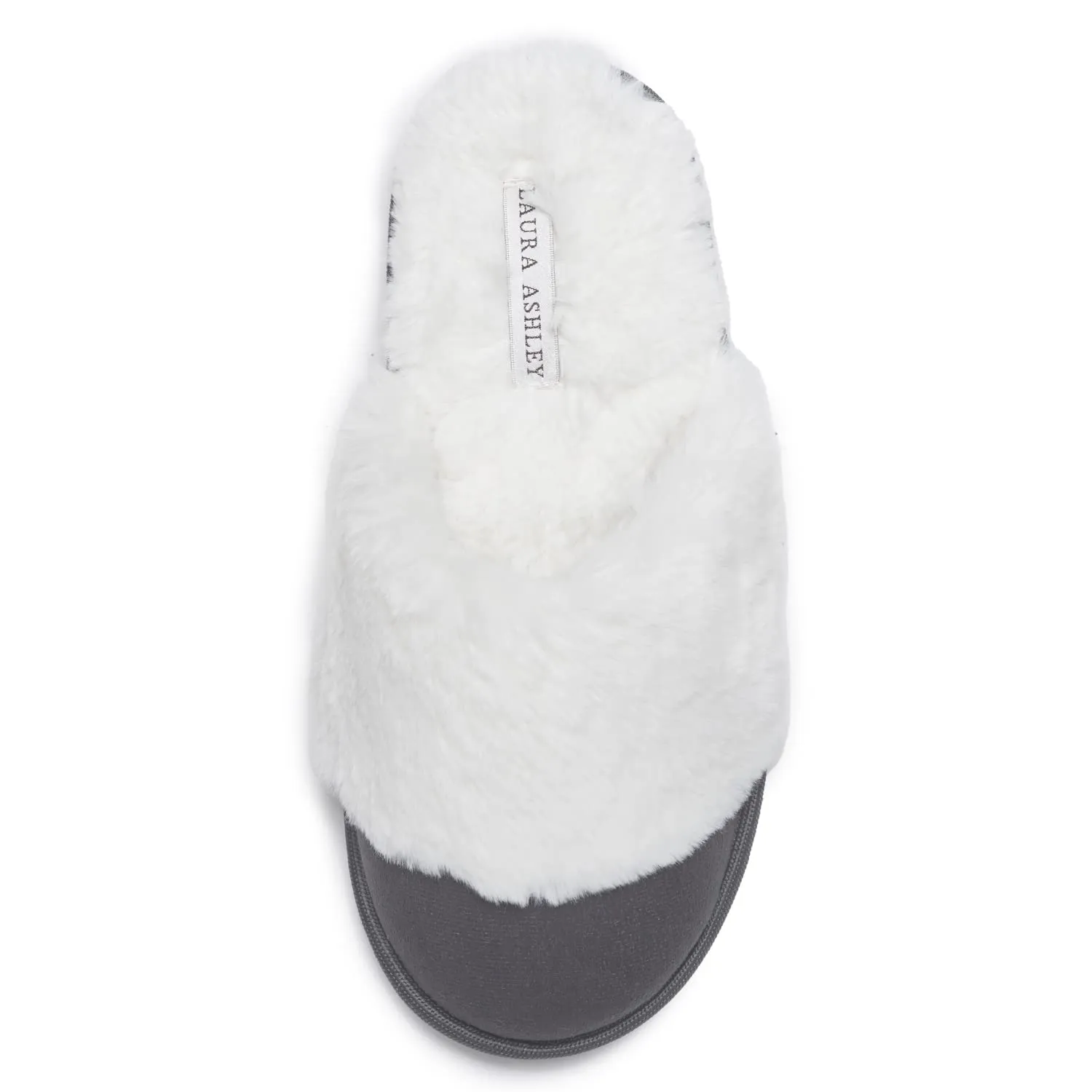 Laura Ashley Womens Plush Micro Suede Memory Foam Scuff Slippers, Wide Faux Fur Collar Slide On Bedroom Slipper House Shoes