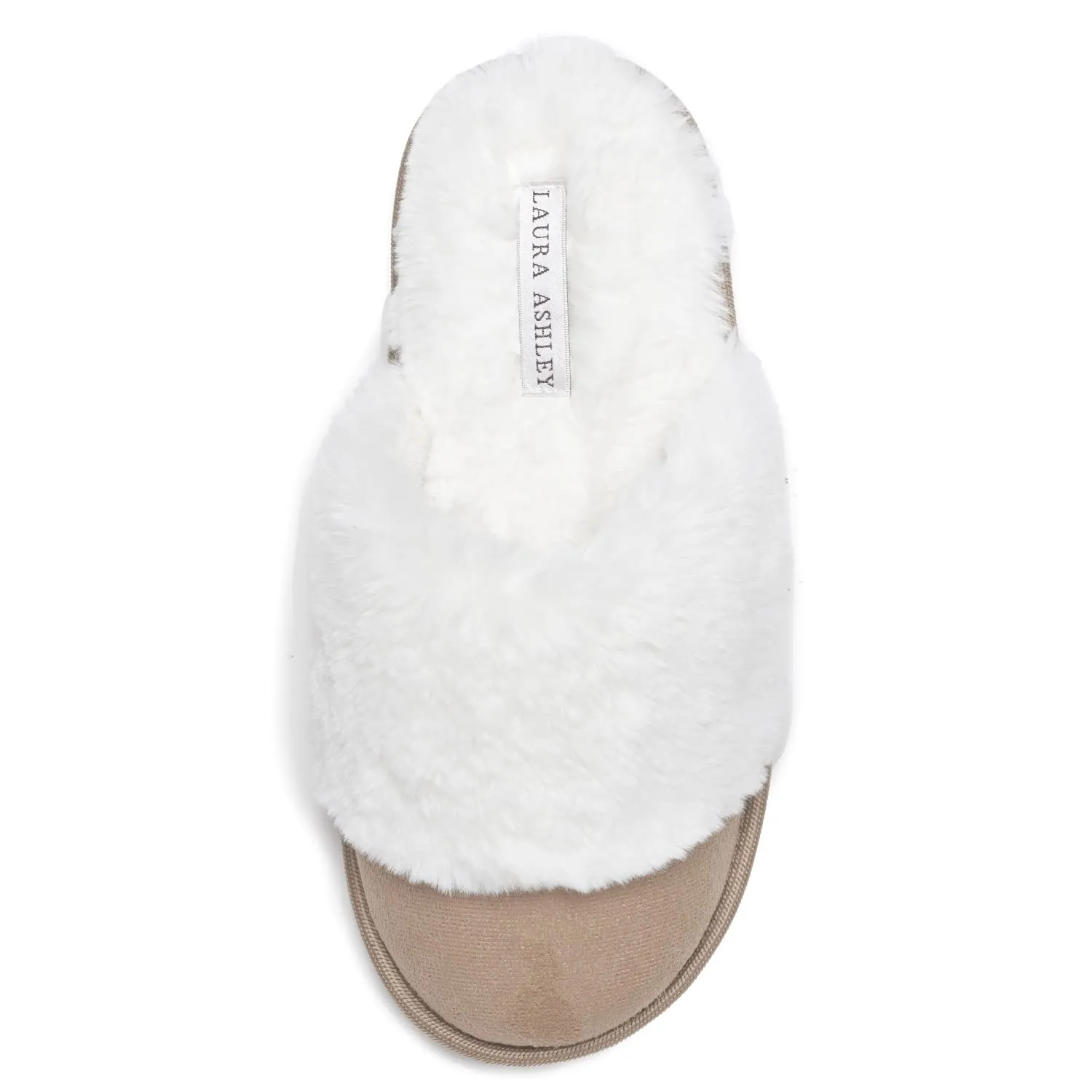 Laura Ashley Womens Plush Micro Suede Memory Foam Scuff Slippers, Wide Faux Fur Collar Slide On Bedroom Slipper House Shoes