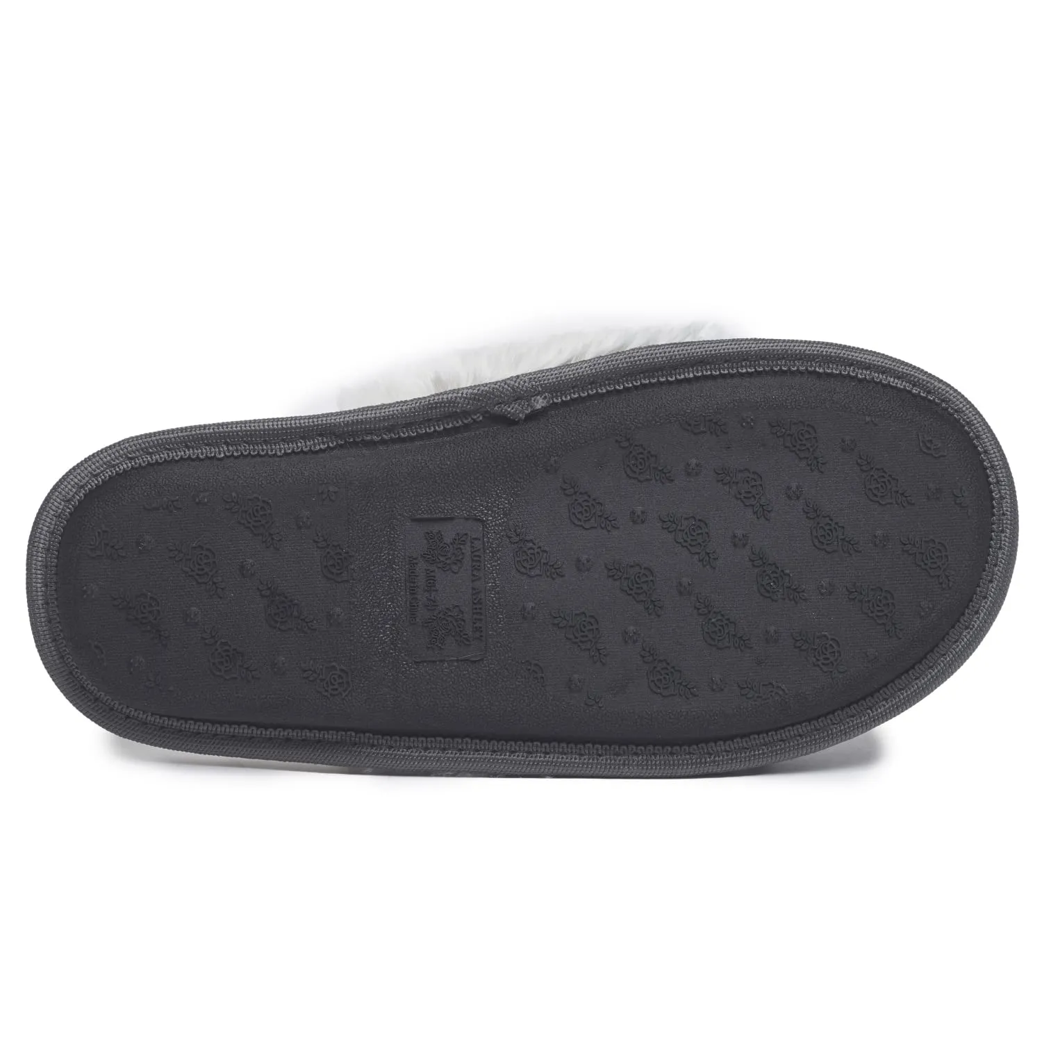Laura Ashley Womens Plush Micro Suede Memory Foam Scuff Slippers, Wide Faux Fur Collar Slide On Bedroom Slipper House Shoes