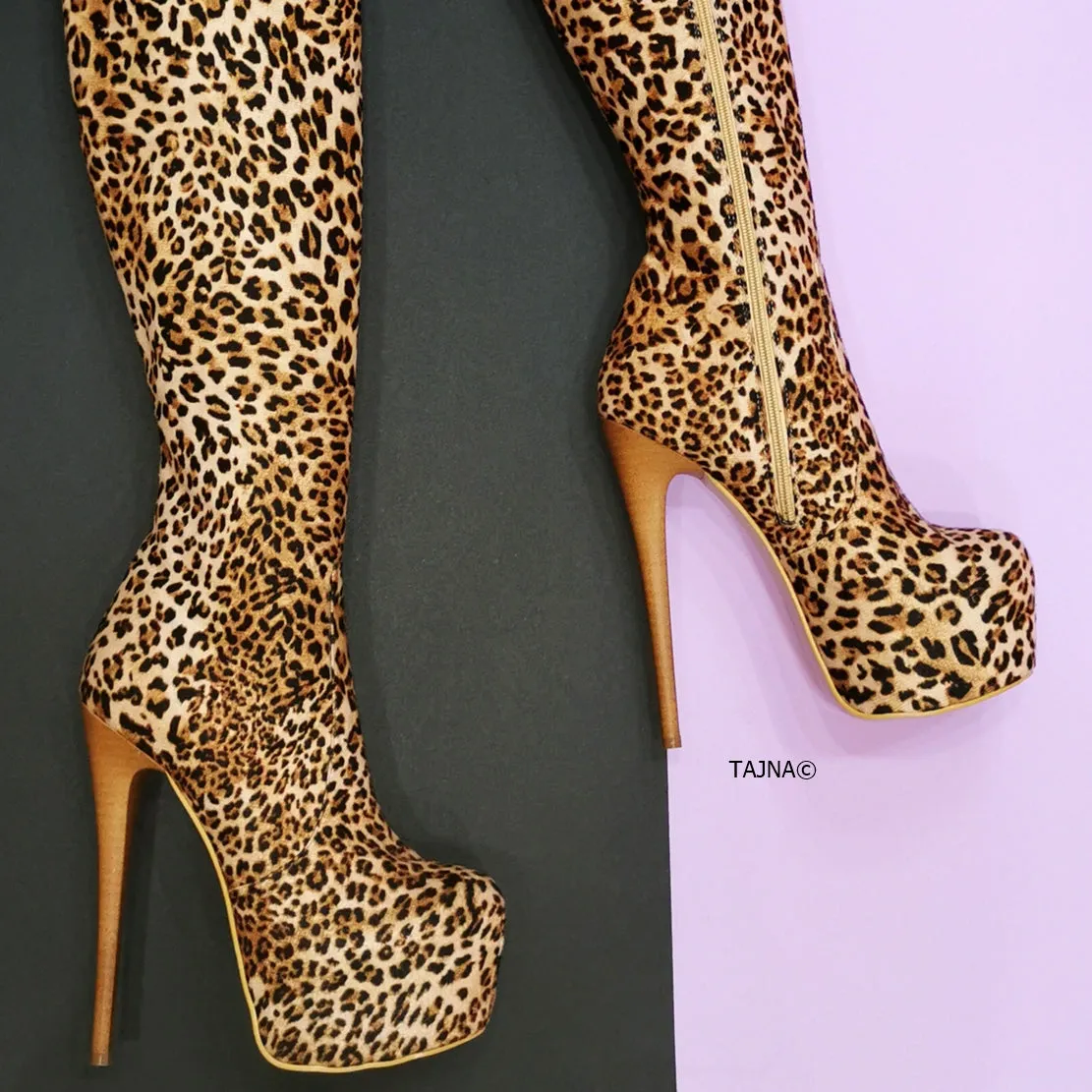 Leopard Over the Knee High Heel Boots