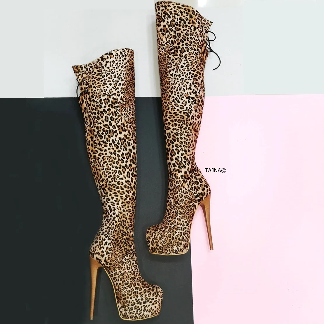 Leopard Over the Knee High Heel Boots