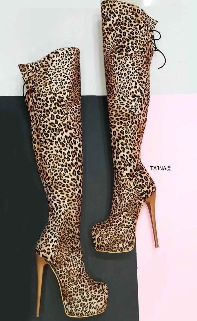 Leopard Over the Knee High Heel Boots