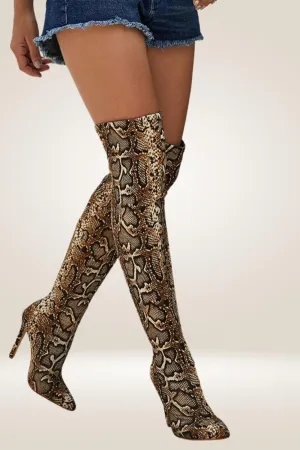 Leopard Over The Knee High Heel Boots