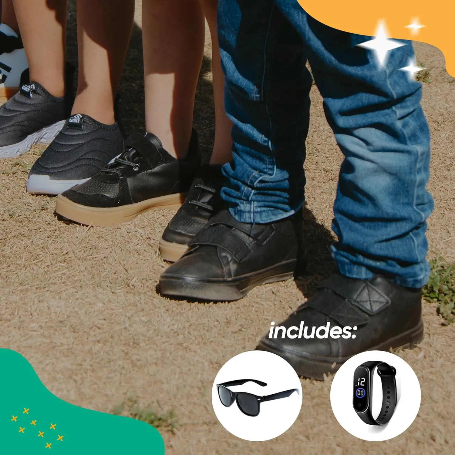 Light - Kids Shoes Kit with Watch & Sunglasses - Shoes for Boys, Quality Kid Sneakers, Easy to Put On