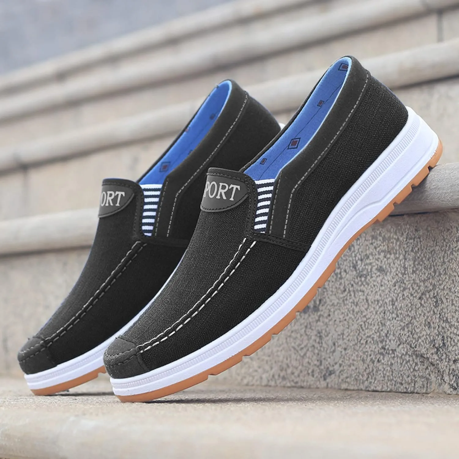 Lightweight Shoes Fashion All Season Men Casual Shoes Flat Round Toe Non Slip Cloth Upper Colorblock Comfortable Slip On