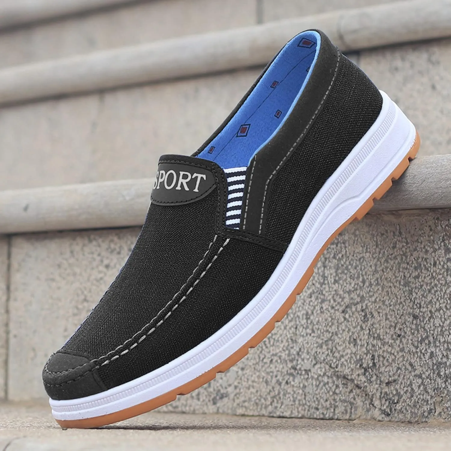 Lightweight Shoes Fashion All Season Men Casual Shoes Flat Round Toe Non Slip Cloth Upper Colorblock Comfortable Slip On