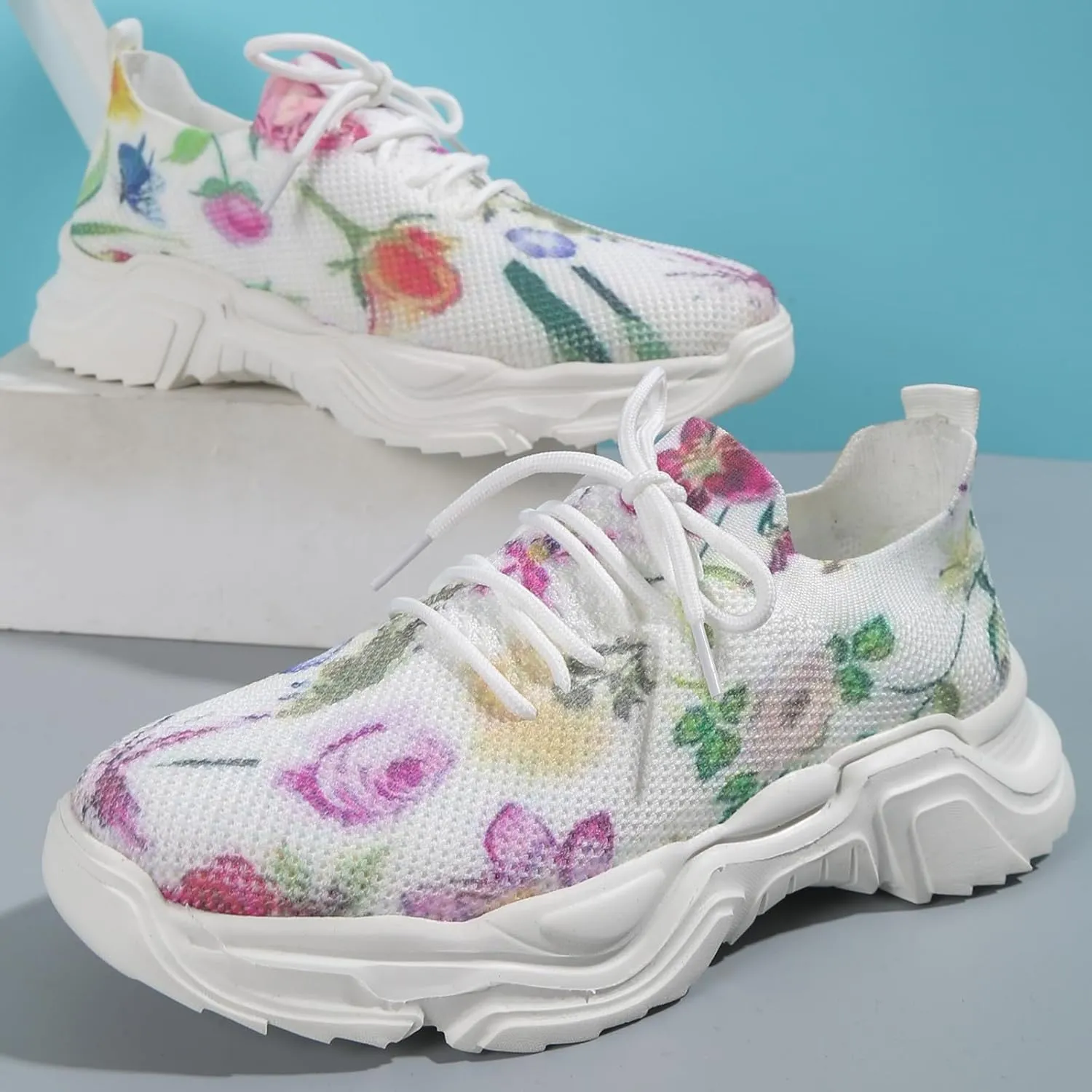 Lightweight Walking Tennis Shoes for Women Fashion Low Top Sneakers with Platform Outdoor Casual Fitness Shoe