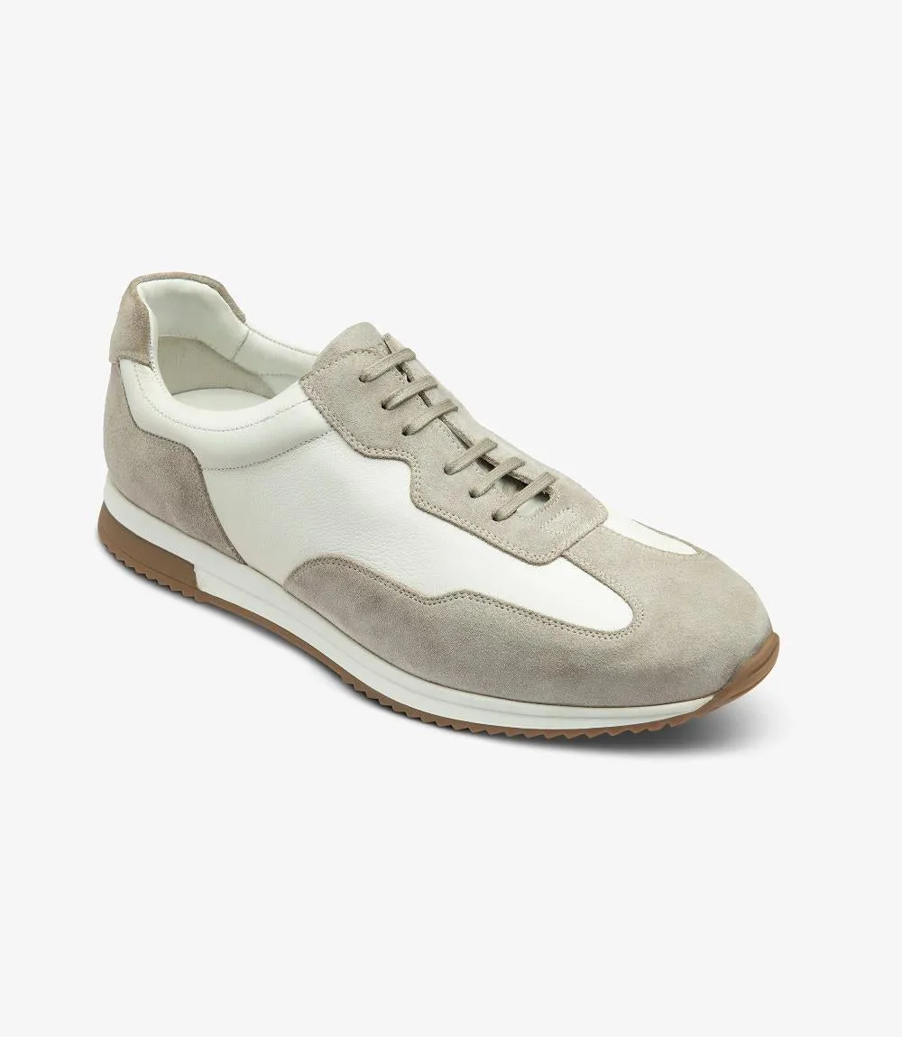 LOAKE LINFORD WHITE-GREY LEATHER TRAINER RUBBER SOLE F-MEDIUM