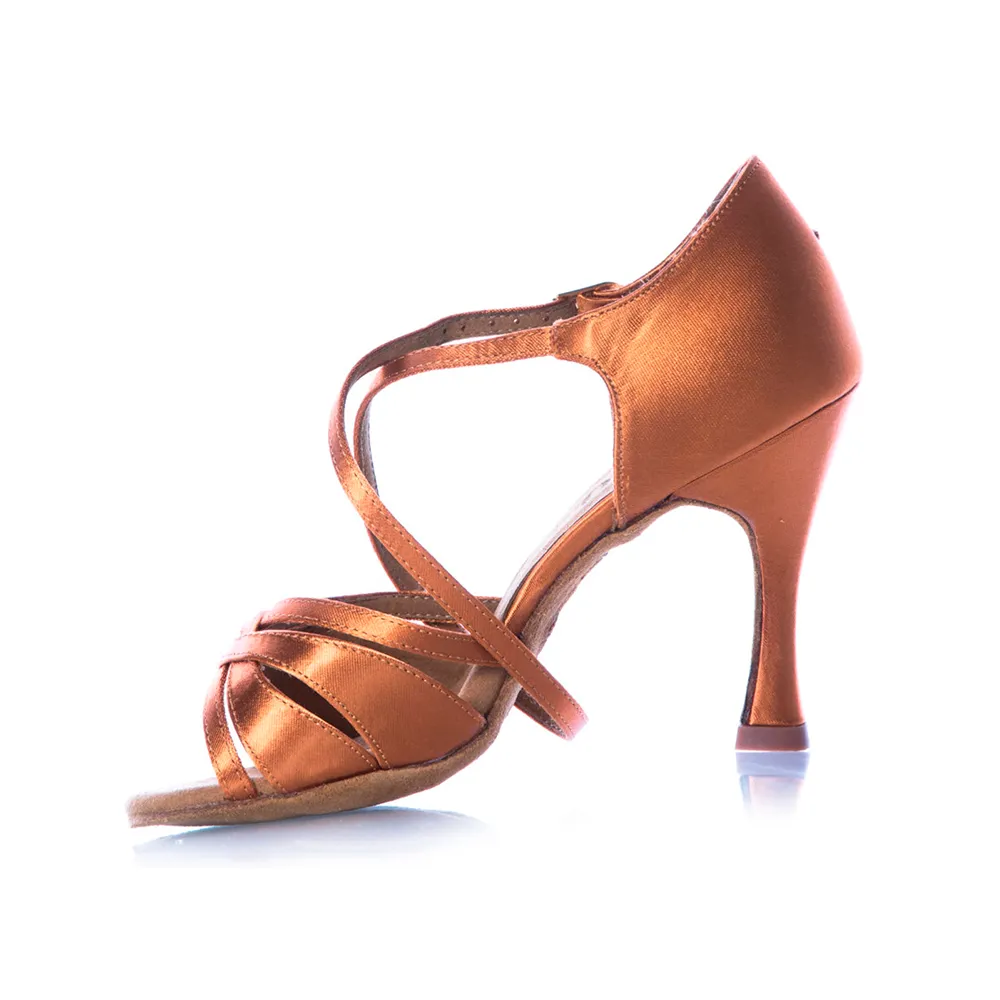 Loraina - Tan Strappy Latin Dance Shoes (Suede Sole)