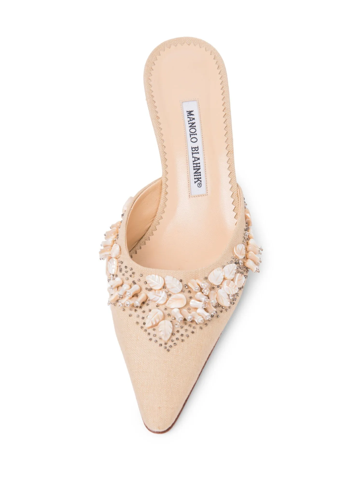 Manolo Blahnik Canvas Mother of Pearl Slingback Heels Ivory