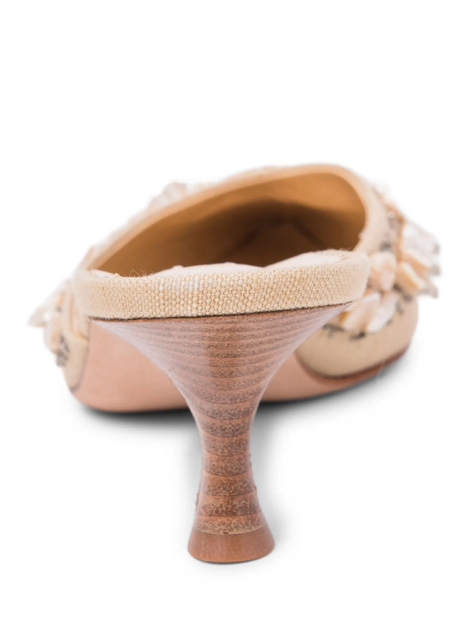 Manolo Blahnik Canvas Mother of Pearl Slingback Heels Ivory