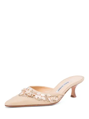 Manolo Blahnik Canvas Mother of Pearl Slingback Heels Ivory