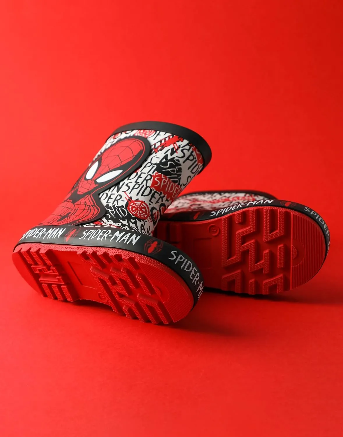 Marvel Spiderman Boys Red Wellys | Character Spiderman Kids Shoes Comics Superhero Rain Boots | Children's Waterproof Wellington Boots