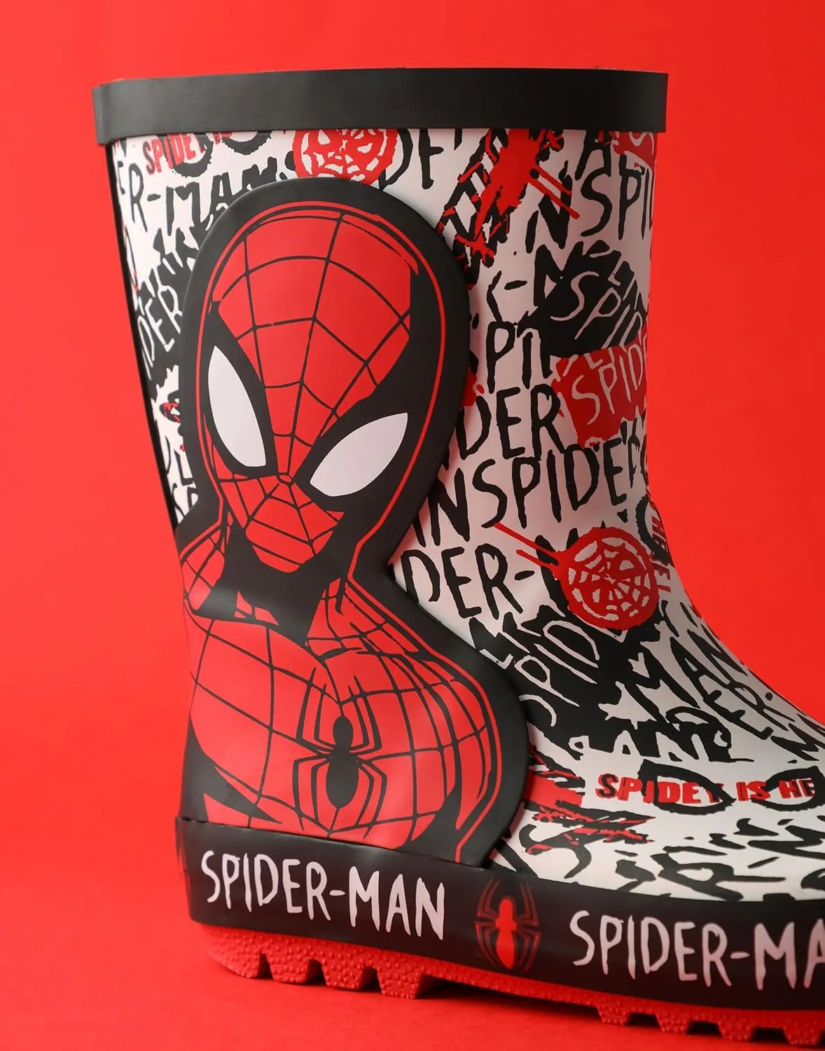 Marvel Spiderman Boys Red Wellys | Character Spiderman Kids Shoes Comics Superhero Rain Boots | Children's Waterproof Wellington Boots