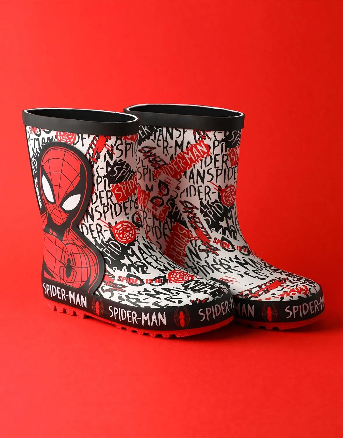 Marvel Spiderman Boys Red Wellys | Character Spiderman Kids Shoes Comics Superhero Rain Boots | Children's Waterproof Wellington Boots