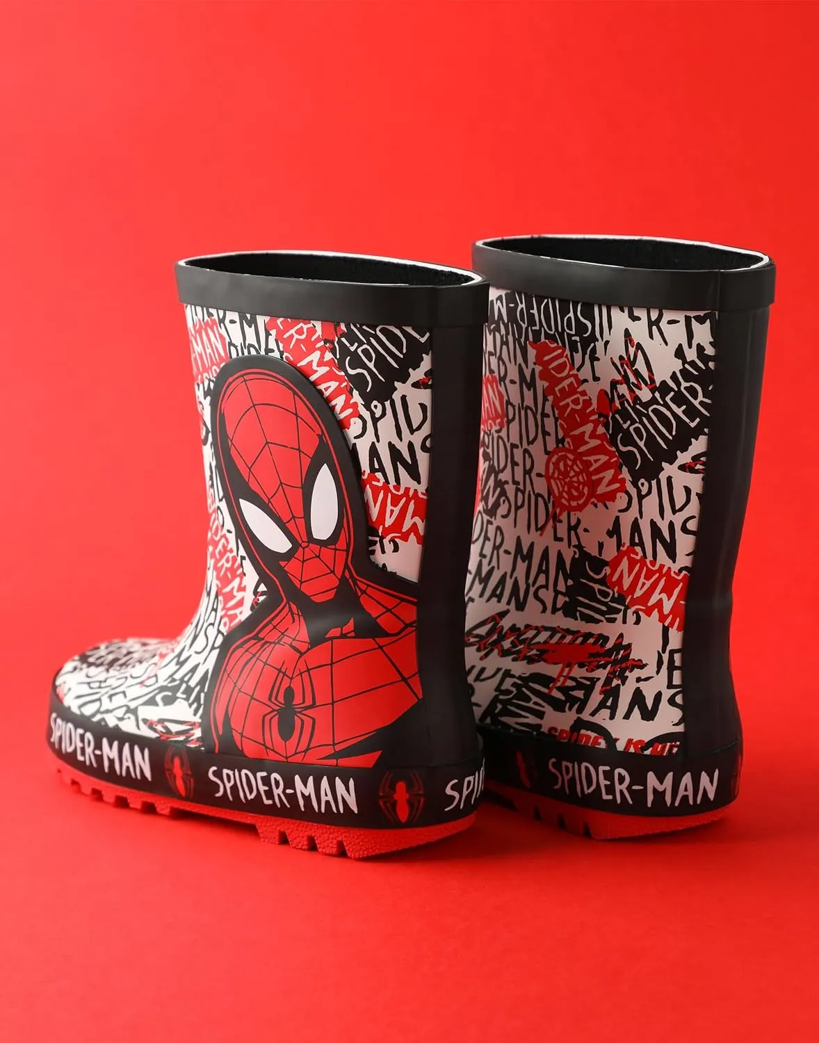 Marvel Spiderman Boys Red Wellys | Character Spiderman Kids Shoes Comics Superhero Rain Boots | Children's Waterproof Wellington Boots