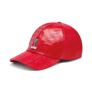 Mauri Cap H65 Men's Red Exotic Crocodile / Patent Embossed Leather Hat (MAH1015)