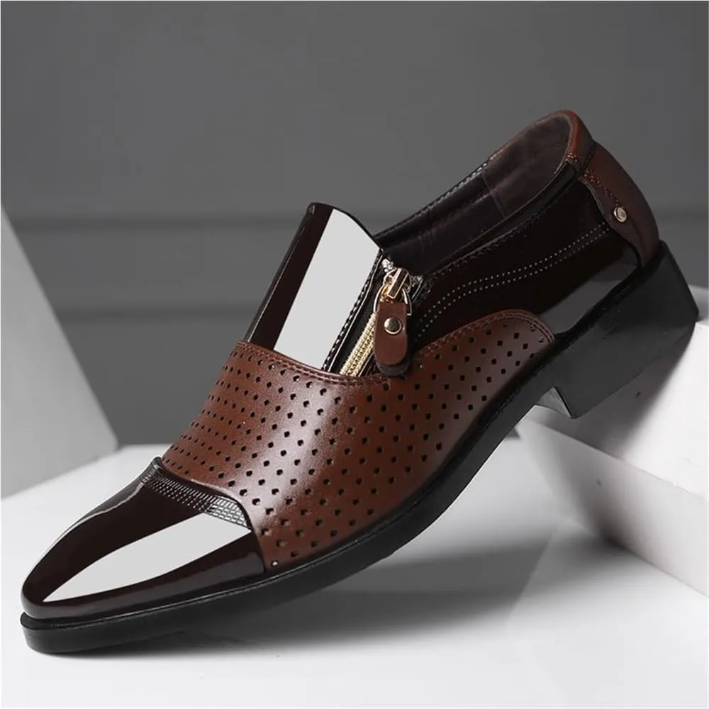 Men Breathable Hollow Oxford Dress Shoes PU Leather Low Top Classic Formal Business Wedding Comfortable