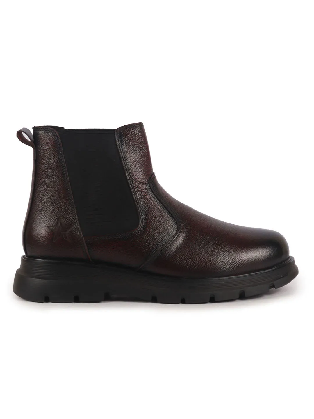 Men Cherry Genuine Leather Slip On Boots|Chelsea Work Boots|Lightweight Memory Cushion Shoes|Formal Boots