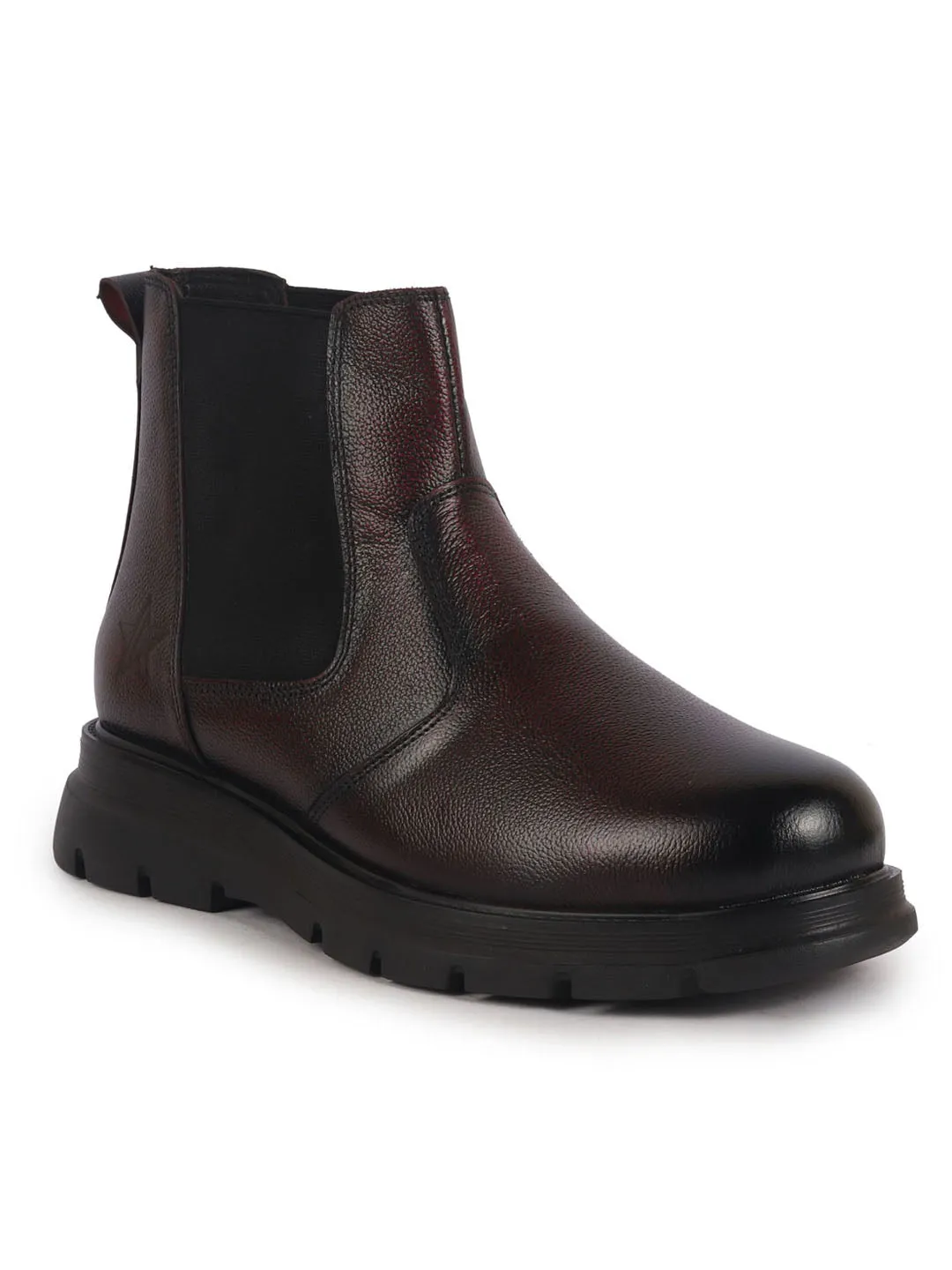 Men Cherry Genuine Leather Slip On Boots|Chelsea Work Boots|Lightweight Memory Cushion Shoes|Formal Boots