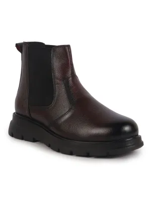 Men Cherry Genuine Leather Slip On Boots|Chelsea Work Boots|Lightweight Memory Cushion Shoes|Formal Boots