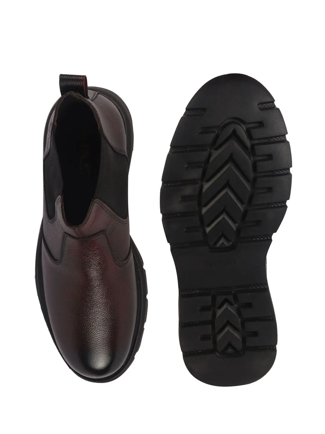 Men Cherry Genuine Leather Slip On Boots|Chelsea Work Boots|Lightweight Memory Cushion Shoes|Formal Boots