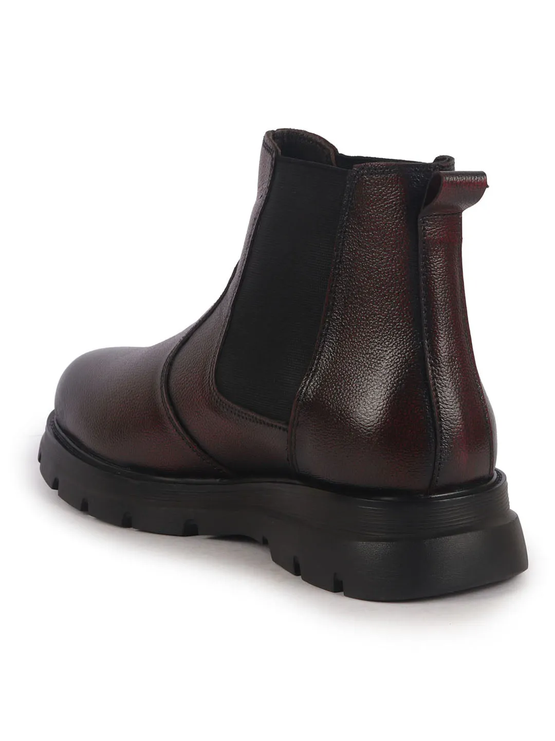 Men Cherry Genuine Leather Slip On Boots|Chelsea Work Boots|Lightweight Memory Cushion Shoes|Formal Boots