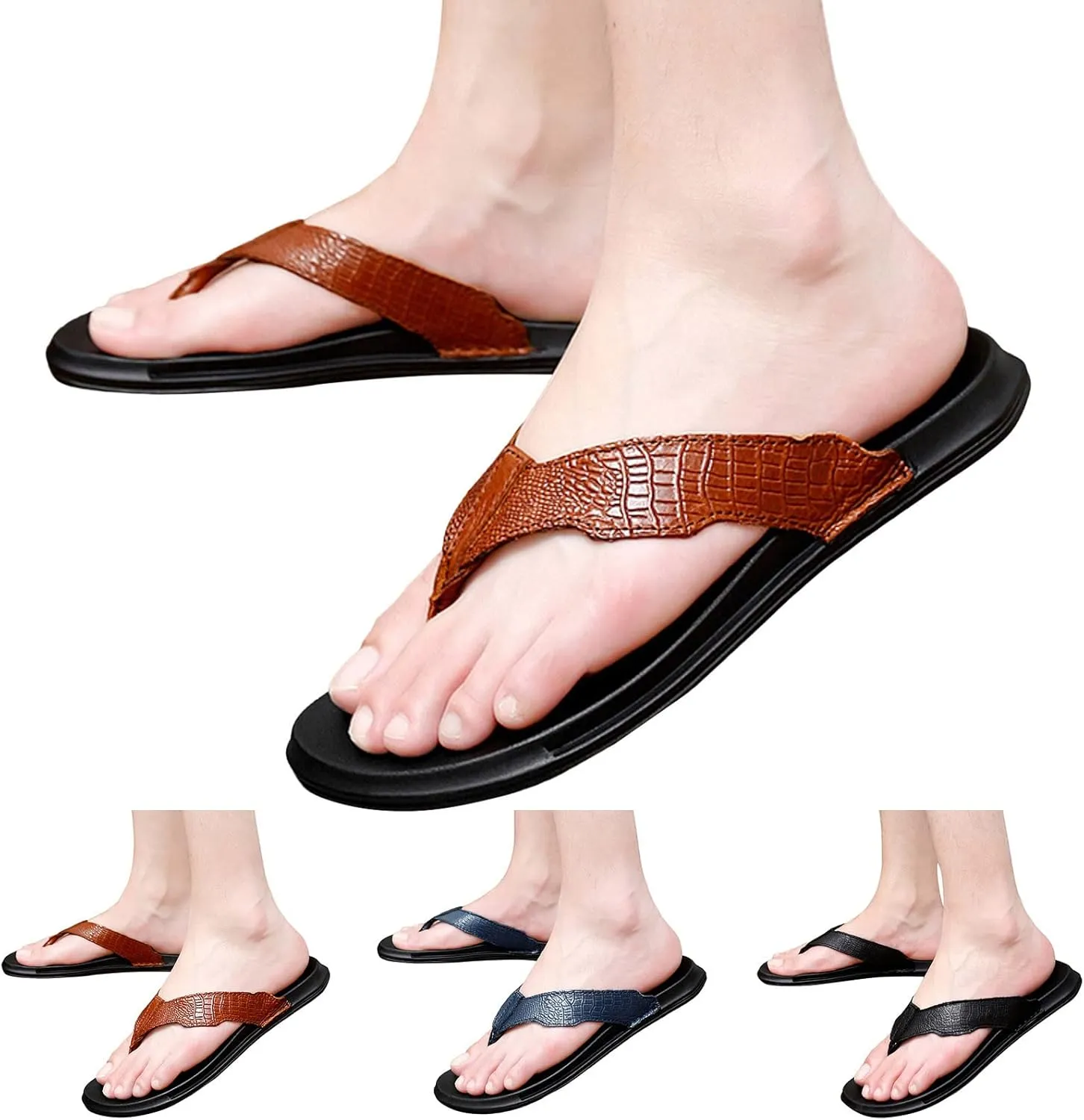 Men Flip Flops Fashionable Summer New Pattern Flat Bottom Comfortable Non Slip Large Beach Sippers Soft Slides for Men Water