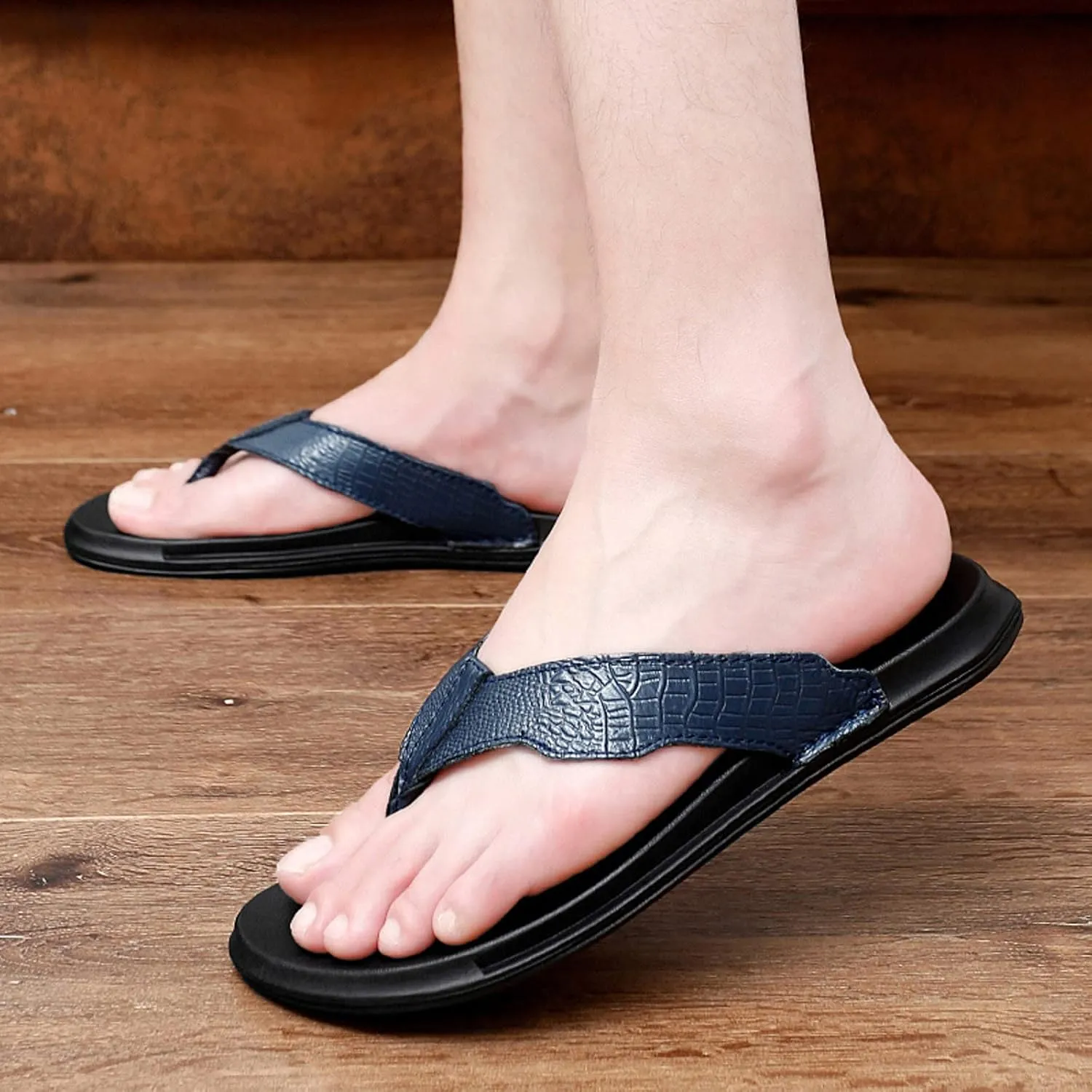Men Flip Flops Fashionable Summer New Pattern Flat Bottom Comfortable Non Slip Large Beach Sippers Soft Slides for Men Water