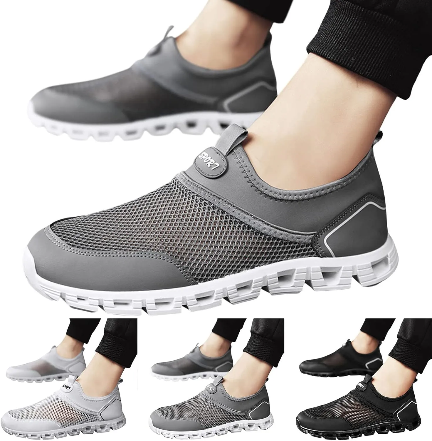 Men Sports Shoes Breathable Mesh Fashionable Simple and Solid Color 2025 Summer Mens Cushion Running Shoes Men's Non Slip Water Friendly Quick Drying Athletic Sneaker New