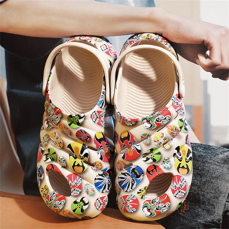 Men's Beijing Opera Facial Makeup Image Closed Toe Sandals