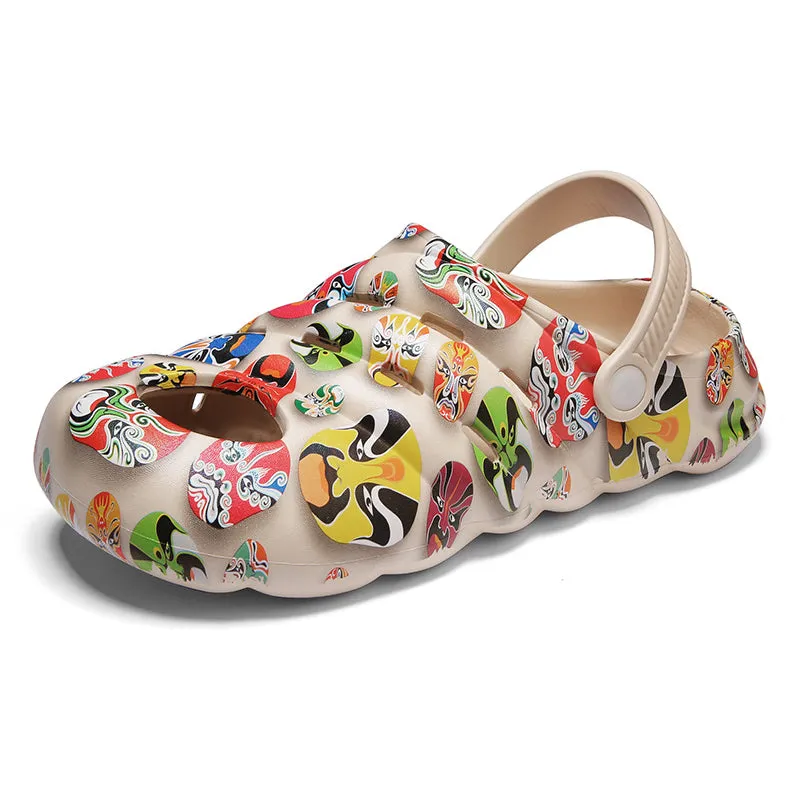 Men's Beijing Opera Facial Makeup Image Closed Toe Sandals