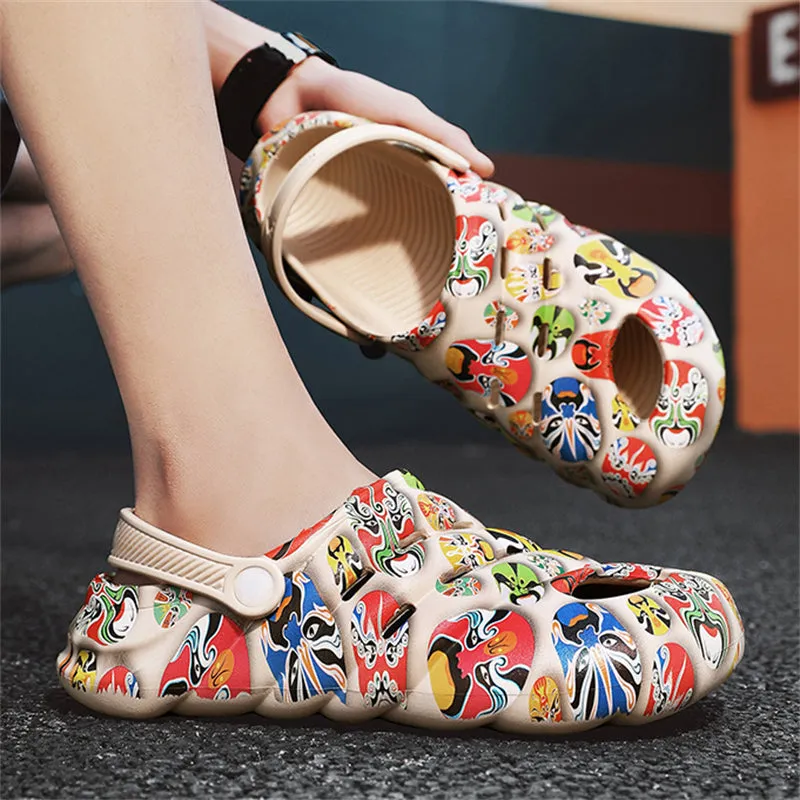 Men's Beijing Opera Facial Makeup Image Closed Toe Sandals