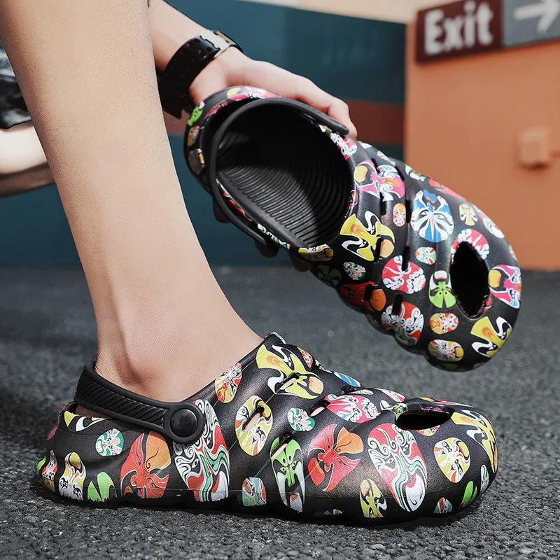 Men's Beijing Opera Facial Makeup Image Closed Toe Sandals