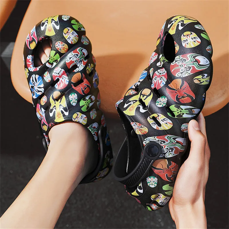 Men's Beijing Opera Facial Makeup Image Closed Toe Sandals